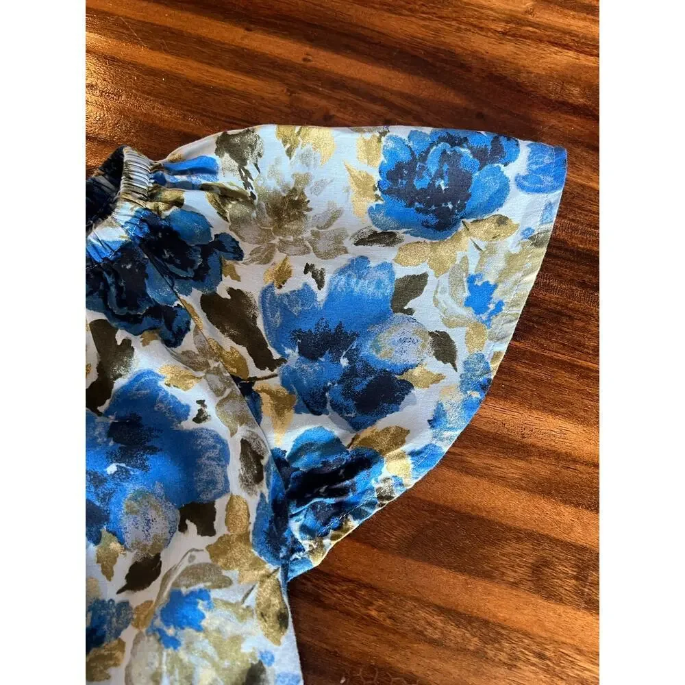 Girls Gap Floral Dress, Medium / 8, Blue, Lined, 100% Cottom, Flutter Sleeve